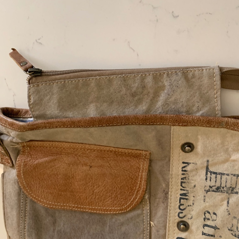 Peace and Patience Canvas Upcycled Leather Bag - Picture 5 of 7